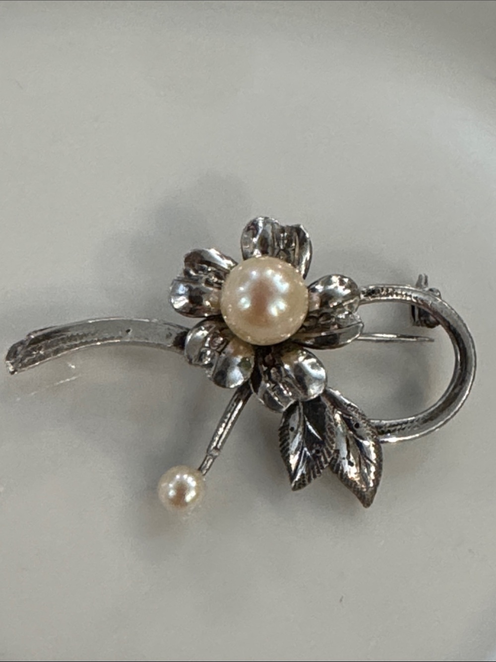 Sterling Silver Floral Pearl Accents Brooch Pin